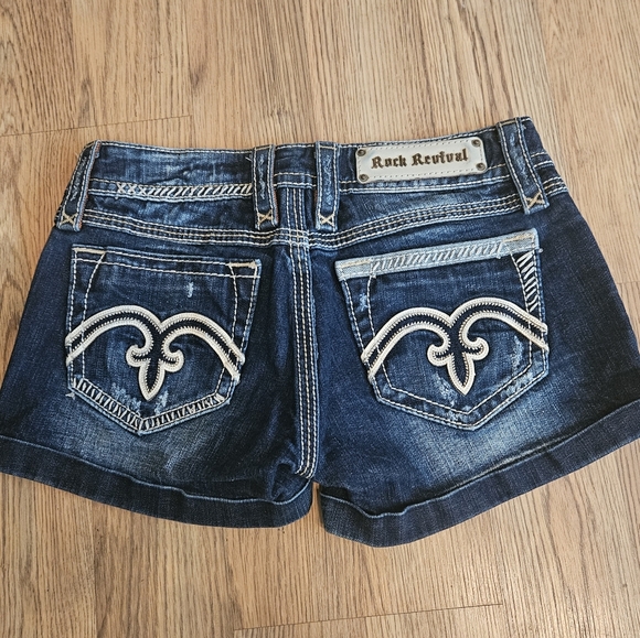Rock Revival Dark Blue Distressed Denim Jean Shorts - Picture 2 of 4